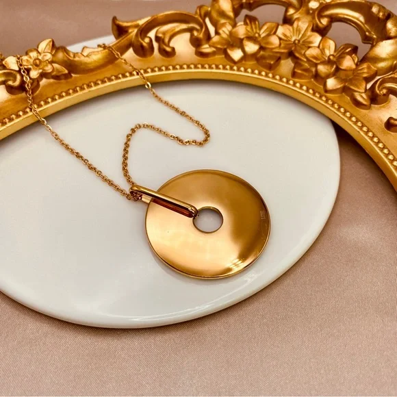 18K Gold Titanium Enamel Positano Village Medallion Pendant Dainty Necklace - Picture 4 of 9